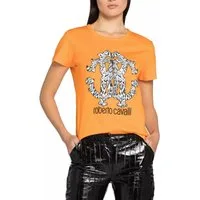roberto cavalli T-Shirt Firenze Damen RC Monogram Print Logo Slim Fit Scoop-Neck-Ausschnitt und Slim Fit für eine moderne Passform