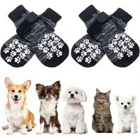 Ledander Pfotenschutz 2 Paar Indoor Anti-Rutsch Socken für Hunde und Katzen Pet Socken, (Anti Rutsch Pfotenschutz und Traktion Dank Silikon-Gel), für Kleine-Mittlere Tiere