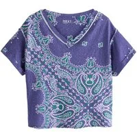 Next V-Shirt Kurzarm-T-Shirt mit V-Ausschnitt und Leinenoptik (1-tlg)