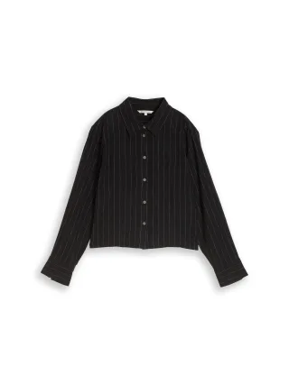Denim Tom Tailor - Boxy Fit Hemdbluse mit Schleifen-Detail black beige vertical stripe - Gr. - XL