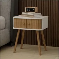 Vicco Nachtschrank Germo, Weiß/Bambus, 40 x 47 cm 2-er Set (2-St)