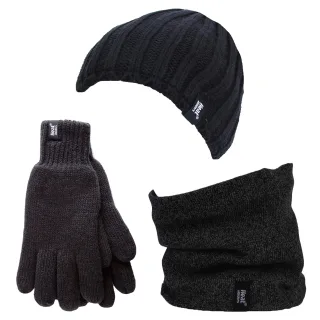 Wärmehalter - Thermische Wintermütze, Halswärmer und Handschuhe aus Fleece für Männer - Schwarz