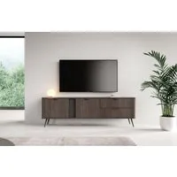 MOEBLO TV-Board RTV LARON 195 2d2s (Schwarz & Eiche Dunin, modernes Lowboard im Industrial & Japandi Design mit Metallfüßen, geriffelter Zierleiste und großzügigem Stauraum, Lowboard Fernsehtisch TV Bank TV Tisch Fernseher Tisch TV Möbel), (BxHxT): 1