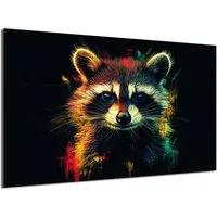 DARO Design Leinwandbild Modern Abstrakt Wandbilder XXL Wandbild Wand Deko Leinwand Bilder, (Waschbär Warhol Glitch - Bild groß Wohnzimmer Schlafzimmer Küche Esszimmer Einteilig Querformat Fotodruck Leinwände Wanddeko Abstrakte Kunst Boho), 30x20cm