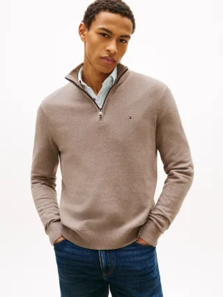 PIMA ORG CTN CASHMERE ZIP MOCK coastal taupe heather - Gr. - XXL
