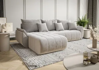 Ecksofa Schlafsofa AKITA Stoff Monolith Hellgrau Ottomane Links