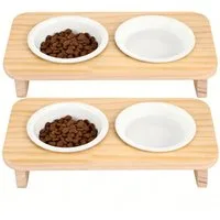 BlingBin Futternapf Doppelnapf, Katzen & kleine Hunde, 2 x Keramik Napf, je 200 ml, Keramik, 15° Neigung Ergonomischer Futterstation Katzen Napfset Hundenapf