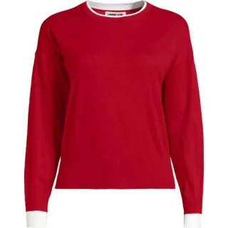 Feinstrick-Baumwollpullover mit unterlegtem Ausschnitt in Plus-Größe, Damen, size: plus, Elfenbein, Baumwolle, by Lands' End