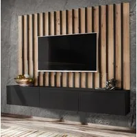 Furn.Design Lowboard Pearl (TV Mediawand in schwarz mit Eiche, Set inkl. Wandpaneel), Push-To-Open-Funktion