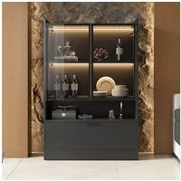 Merax Standvitrine Matt Glasvitrine mit LED-Beleuchtung und Stauraum (1-St., Standregal Schrank Vitrine) Wohnzimmerschrank mit Glastüren und Klapptür, H:120cm