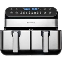 WHEELYOU Heißluftfritteuse 10L Dual-Zone Airfryer – Familienessen & Snacks gleichzeitig knusprig garen, 2400 W, 2 Frittierfächer, SYNC, Doppelkochen, 8 Programme & LED-Touch