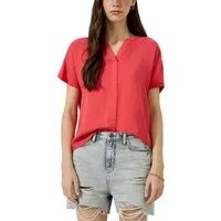 QS Kurzarmbluse Sommerbluse mit Split Neck