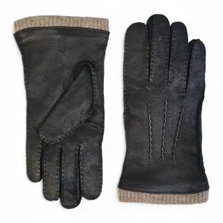 Schwarze Herrenhandschuhe aus italienischem Leder mit warmem Wollfutter, ideal für Winter, Reiten und Autofahren.