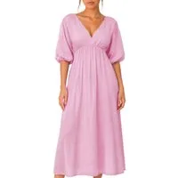 Reichstadt Sommerkleid Damen Relaxed Fit Dress Musselin 25RSW077 Feminine Puffärmel und Rückenschleife