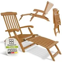 Juskys Gartenliege Evia, 1 St., Robustes Akazienholz, Klappbar, 4-fach verstellbare Rückenlehne