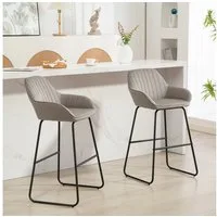 HOMCOM Barhocker mit Stoffbezug, Metallbeinen (Polsterhocker, 2 St., 2er-Set Barstühle), 50,5 x 53 x 96 cm, Grau