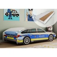 Kids Collective Autobett Kinderbett Jugendbett 70x140 und 80x160 cm Polizei Motiv, mit Rausfallschutz Kinder Spielbett 70x140 cm mit Matratze