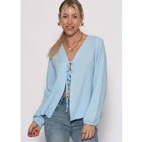 SASSYCLASSY Blusenjacke Musselin Blusenjacke mit Bindebänder Damen Leichte Baumwollbluse mit V-Ausschnitt und leichten Ballonärmeln