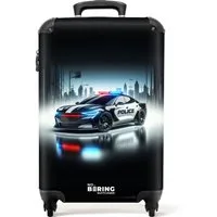 NoBoringSuitcases.com© Kinderkoffer Schwarz-weißes Polizeiauto vor einer Skyline 55x35x20cm, 4 Rollen, Kinder Koffer Klein, Trolley Handgepäck, Reisekoffer