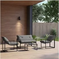 Outsunny Sitzgruppe Gartenmöbel-Set, 1 Glastisch, 2 Sessel, 1 Sofa, wetterbeständig, (Dining Set, 4-tlg., Gartenmöbel-Set), mit Auflagen