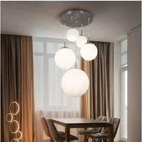 GLOBO LIGHTING Hängeleuchte, Leuchtmittel nicht inklusive, Hängeleuchte Wohnzimmerlampe 5-flammig Glas Schirm Kugel silber H 90cm