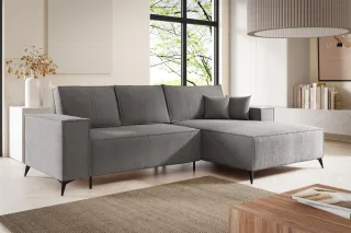 Ecksofa Schlafsofa FIORE Stoff ARAGON Grau Ottomane Rechts