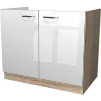 Flex-Well Spülenunterschrank Spülenunterschrank ohne Arbeitsplatte - 100 cm breit - Hochglanz Weiß