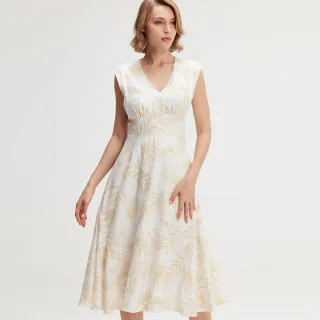 Ärmelloses Midikleid mit tropischem Muster