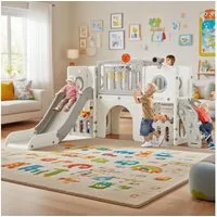 TLGREEN Rutsche,9-in-1 Indoor & Outdoor Spielset für Kleinkinder, (179cm Rutsche mit Kletterwand, Basketballkorb, Kinder Spielplatz, mit 2PCS Moduls), Tunnel & Montessori Spielzeug, Sicher, Stabil bis 60kg