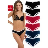 Fabio Farini Hipster Damen Spitzen Unterhosen - Frauen Panty Unterwäsche aus Baumwolle (Packung, 6-St) Slips mit dezenter Spitze am Bund und Beinabschluss