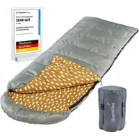 Skandika Deckenschlafsack Dundee Baumwollflanell, Koppelbar, Kopfteil mit Kordel (Reißverschluss mit Webband-Klemmschutz, Innentasche mit Klett), 3 Jahreszeiten, bis -20°C, Packsack mit Kompressionsbändern, 220x80cm