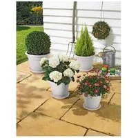 ALPFA Blumentopf Set Sydney weiß inkl. Untersetzer Blumenkübel Blumentöpfe (Spar-Set, 8 St., 8tlg. Set), witterungs- und UV-beständig