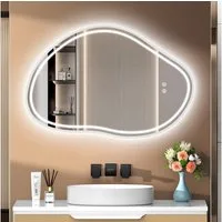 PESENXAN Badspiegel mit Beleuchtung, LED Badezimmerspiegel, 3 Einstellbare Lichtfarben (1-St), Dimmbar, Touch-Schalter, Memory-Funktion, IP44 Wasserfest, 80x53 cm