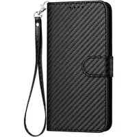 Wigento Smartphone-Hülle für Samsung Galaxy S26 Ultra 5G Carbon Textur Design Book Schwarz 6,9 Zoll, Carbon Faser Book Schutzhülle mit Kartenfach und Ständer