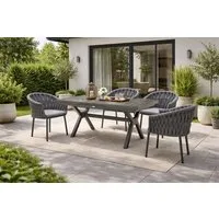 Destiny Garten-Essgruppe MOLINO GARDA 4 Se + Ausziehtisch 160/210x100cm, anthrazit, (Set, 4 Sessel inkl. Sitzkissen, 1 Tisch mit Synchronauszug), Aluminium, Textilene, Keramikplatten