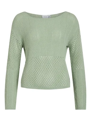 VILA - VIEFINE BOATNECK L/S KNIT TOP silt green - Gr. - M