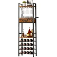 Yorbay Weinregal Vintage Design,Weinständer aus Holz& Metall für 16 Flaschen, 15 Gläser Weinregal mit Ablagefläche und Schublade, für Küche, Wohnzimmer oder als Geschenk