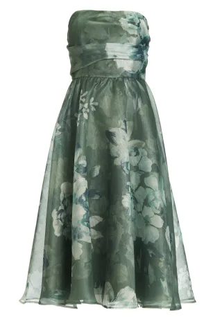 SWING - Korsage Kleid aus bedrucktem Organza pistachio green/ivory - Gr. - 36