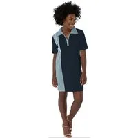 Gio Milano Sweatkleid G30-5103, mit Hemdkragen im Denimstyle abgesetzter Denimstyle
