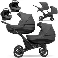 KUNERT Zwillings-Kombikinderwagen 3 in1 Zwillingskinderwagen BOOSTER mit schwarzem Rahmen, Zertifiziert von TUV NORD und ZETOM, entspricht EN 1888-1:2018