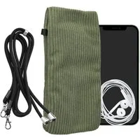 kwmobile Handytasche Handytasche für Smartphones XXL - 7" Handy Tasche (1-tlg), Cord Handy Hülle Graugrün mit Kordel - Handy Tasche