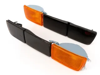 2x Frontblinker Blinker + lange Blenden Stoßstangenblinker Stoßstange in Schwarz Smoke / Orange für VW Golf 3 / Vento ab 1991-1999