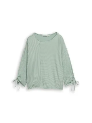 Denim Tom Tailor - Loose Fit Langarmshirt mit Raffärmeln small tonal matchagreen stripe - Gr. - XL