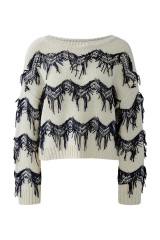 Oui - Highlight Pullover mit Zickzackmuster weiß - Gr. - 36
