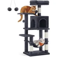 FEANDREA Kratzbaum Katzenbaum, Mehrstöckiges Katzenhaus, mit 4 Kratzsäulen, 2 Plattformen, Hängematte, Höhle, stabiler