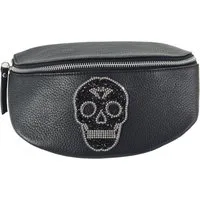 Einkaufszauber Gürteltasche Echt Leder Gürteltasche Skull Totenkopf Kristall, Totenkopf aus Strass