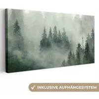 OneMillionCanvasses® Leinwandbild Panorama Wald - Nebel - Bäume - Natur, Fotodruck (1 St), Wandbild, Deko Schlafzimmer Wohnzimmer Flur 40x20 cm