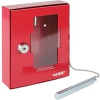 HMF Schlüsselkasten Schlüsselkasten abschließbarer Notschlüsselkasten, mit 2 Schlüsseln, mit Hammer, 15 x 12 x 4 cm, RAL 3001 Signalrot