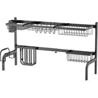 COSTWAY Geschirrständer, 2-stöckig, Breite verstellbar 53-99cm, mit Haken
