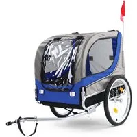 RAMROXX Fahrradhundeanhänger Hundeanhänger klappbar für Haustiere Blau Grau bis 40Kg, Mit Schutzhaube